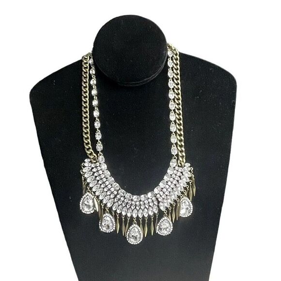 𝅺SIGNED Baublebar Crystal Rhinestone Cluster Bib Necklace Statement Art Deco - Picture 3 of 8